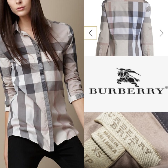 Burberry Tops - BURBERRY BRIT PALE STONE NOVA CHECK BUTTON DOWN XS